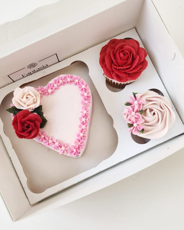 Mini heart cake + cupcakes